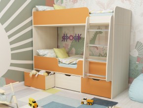 Кровать двухъярусная Малыш двойняшка дуб молочный-оранжевый в Чайковском - chajkovskij.magazinmebel.ru | фото